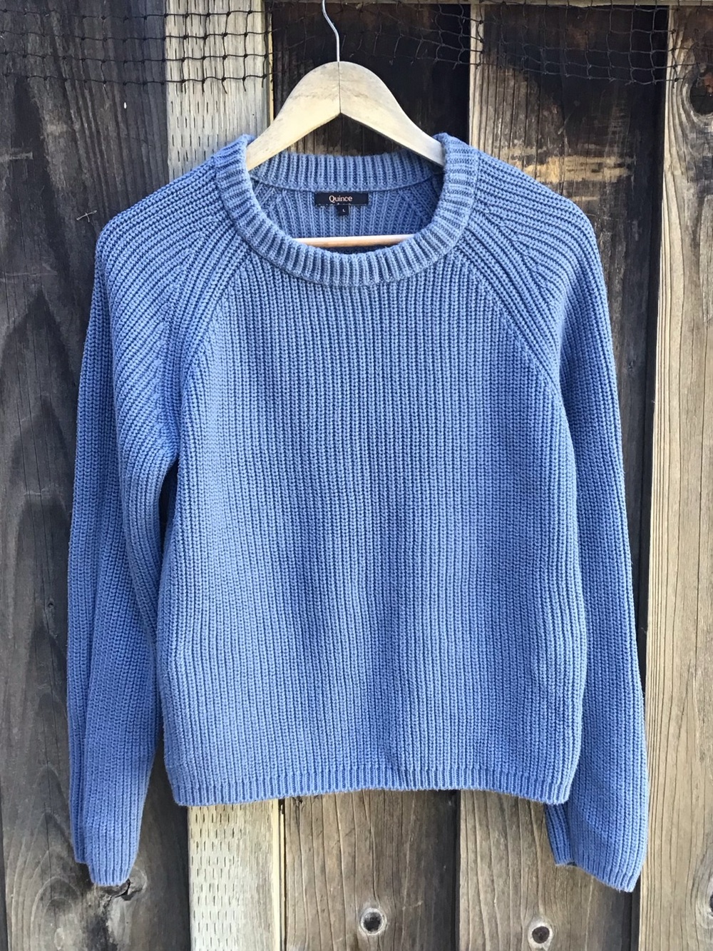 Quince Organic Cotton Fisherman Crew Sweater Blue Womens Large Knit - Picture 1 of 6